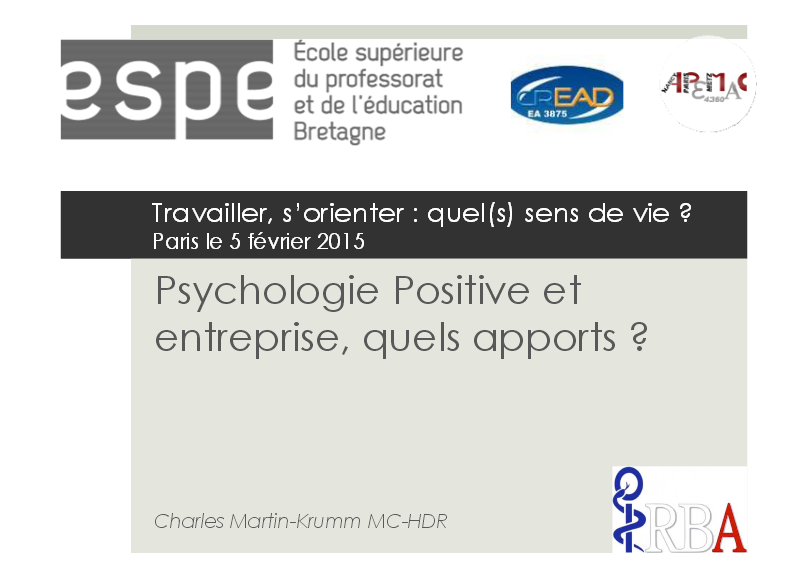 Psychologie Positive et entreprise, quels apports ?