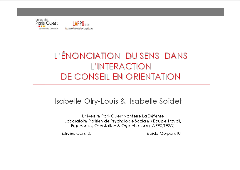 L'énonciation du sens dans l'interaction de conseil en orientation