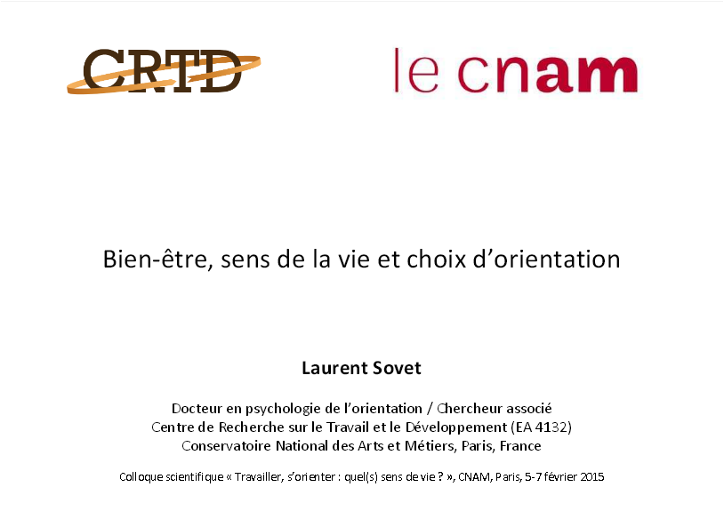 Bien-être, sens de la vie et choix d’orientation